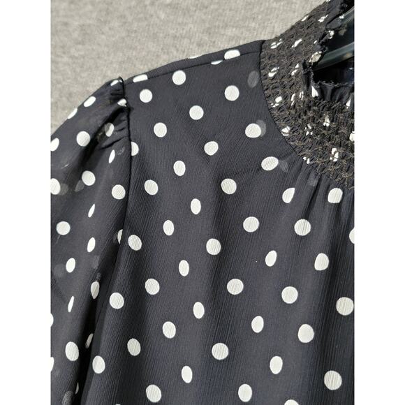J.Crew Black White Polka Dot Ruched Neckline Long Sleeve Blouse Top Size XXS - Picture 10 of 11